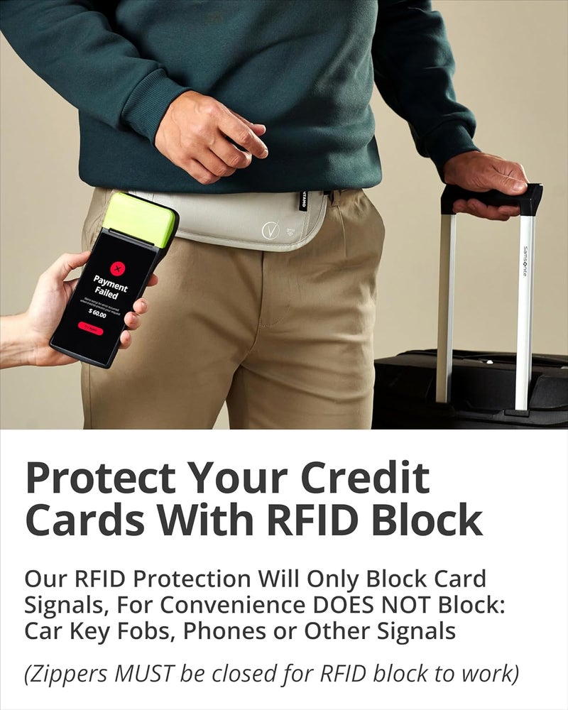 Vantamo Money Belt with RFID For Men & Women, Hidden Passport Holder for Travel, 2 Compartment Travel Fanny Pack for Women Anti Theft - Image 3